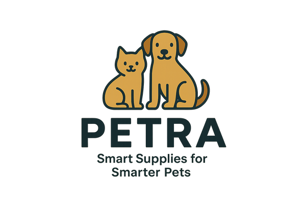 PETRA is the name, the slogan is Smart Supplies for Smarter Pets, add a cat and a dog, simple logo